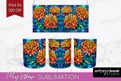 Stained Glass Mug Wrap - Flowers Mug PNG Sublimation Product Image 1