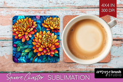Stained Glass Square Coaster - Flowers Coaster PNG Product Image 1