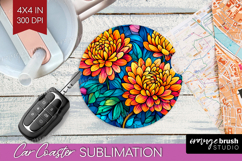 Stained Glass Car Coaster - Flowers Coaster PNG Sublimation Product Image 1