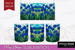 Stained Glass Mug Wrap - Flowers Mug PNG Sublimation Product Image 1
