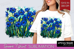 Stained Glass Square Tshirt Background - Flowers PNG Product Image 1