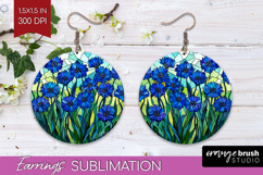 Stained Glass Round Earrings - Flowers PNG Sublimation Product Image 1
