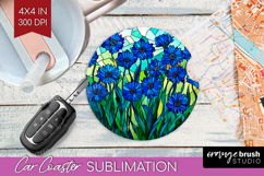 Stained Glass Car Coaster - Flowers Coaster PNG Sublimation Product Image 1
