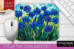 Stained Glass Mouse Pad Sublimation - Flowers Mousepad PNG Product Image 1