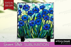 Stained Glass Slate PNG - Flowers Square Slate Sublimation Product Image 1