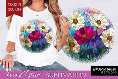 Stained Glass Round Tshirt Background - Flowers PNG Product Image 1