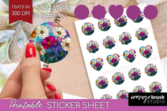 Stained Glass Round Sticker - Flowers Printable Sticker Product Image 1
