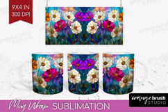 Stained Glass Mug Wrap - Flowers Mug PNG Sublimation Product Image 1