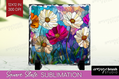 Stained Glass Slate PNG - Flowers Square Slate Sublimation Product Image 1