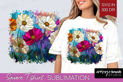 Stained Glass Square Tshirt Background - Flowers PNG Product Image 1