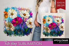 Stained Glass Tote Bag - Flowers Tote Bag PNG Sublimation Product Image 1