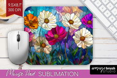 Stained Glass Mouse Pad Sublimation - Flowers Mousepad PNG Product Image 1