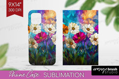 Stained Glass Phone Case PNG - Flowers Case PNG Sublimation Product Image 1