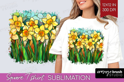 Stained Glass Square Tshirt Background - Flowers PNG Product Image 1