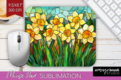 Stained Glass Mouse Pad Sublimation - Flowers Mousepad PNG Product Image 1