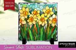 Stained Glass Slate PNG - Flowers Square Slate Sublimation Product Image 1