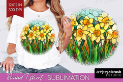 Stained Glass Round Tshirt Background - Flowers PNG Product Image 1