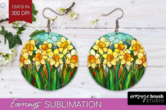 Stained Glass Round Earrings - Flowers PNG Sublimation Product Image 1