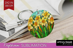 Stained Glass Keychain PNG - Flowers Keychain Sublimation Product Image 1