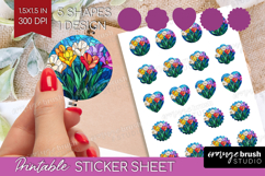 Stained Glass Round Sticker - Flowers Printable Sticker Product Image 1