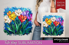 Stained Glass Tote Bag - Flowers Tote Bag PNG Sublimation Product Image 1