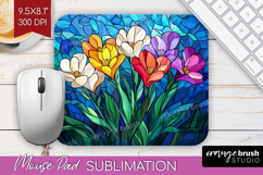 Stained Glass Mouse Pad Sublimation - Flowers Mousepad PNG Product Image 1