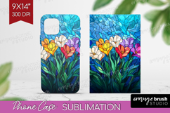 Stained Glass Phone Case PNG - Flowers Case PNG Sublimation Product Image 1