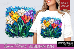 Stained Glass Square Tshirt Background - Flowers PNG Product Image 1