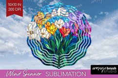 Stained Glass Wind Spinner Sublimation PNG - Flowers Round Product Image 1
