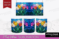 Stained Glass Mug Wrap - Flowers Mug PNG Sublimation Product Image 1