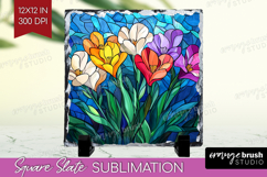 Stained Glass Slate PNG - Flowers Square Slate Sublimation Product Image 1