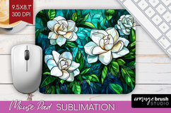 Stained Glass Mouse Pad Sublimation - Flowers Mousepad PNG Product Image 1