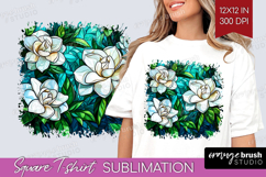 Stained Glass Square Tshirt Background - Flowers PNG Product Image 1