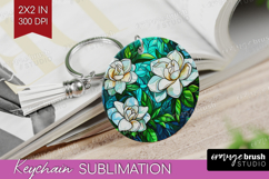 Stained Glass Keychain PNG - Flowers Keychain Sublimation Product Image 1