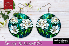 Stained Glass Round Earrings - Flowers PNG Sublimation Product Image 1