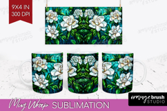 Stained Glass Mug Wrap - Flowers Mug PNG Sublimation Product Image 1