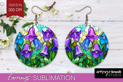 Stained Glass Round Earrings - Flowers PNG Sublimation Product Image 1