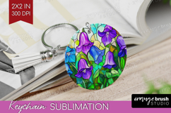 Stained Glass Keychain PNG - Flowers Keychain Sublimation Product Image 1
