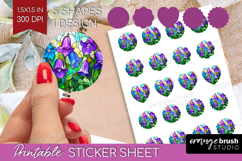 Stained Glass Round Sticker - Flowers Printable Sticker Product Image 1