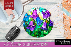 Stained Glass Car Coaster - Flowers Coaster PNG Sublimation Product Image 1