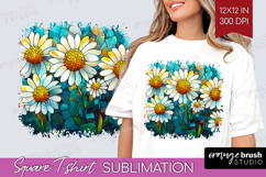 Stained Glass Square Tshirt Background - Flowers PNG Product Image 1