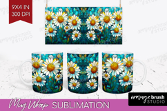 Stained Glass Mug Wrap - Flowers Mug PNG Sublimation Product Image 1