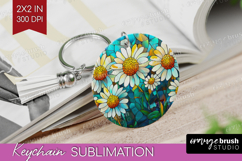 Stained Glass Keychain PNG - Flowers Keychain Sublimation Product Image 1