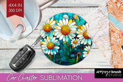 Stained Glass Car Coaster - Flowers Coaster PNG Sublimation Product Image 1