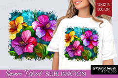 Stained Glass Square Tshirt Background - Flowers PNG Product Image 1