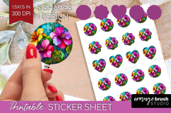 Stained Glass Round Sticker - Flowers Printable Sticker Product Image 1