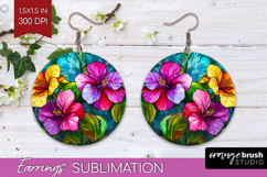 Stained Glass Round Earrings - Flowers PNG Sublimation Product Image 1