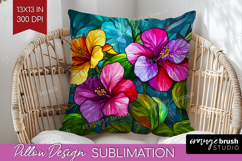 Stained Glass Pillow Sublimation - Flowers Pillow Cover PNG Product Image 1