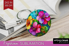 Stained Glass Keychain PNG - Flowers Keychain Sublimation Product Image 1