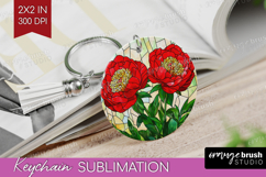 Stained Glass Keychain PNG - Flowers Keychain Sublimation Product Image 1